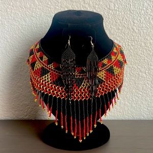 Huichol Necklace and Earrings Handmade Set